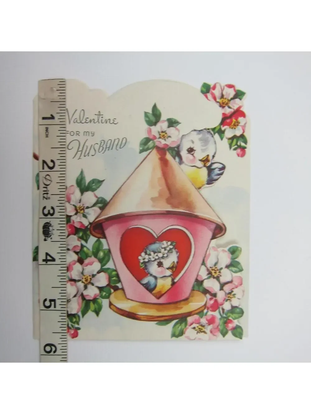 Vintage Valentine For Husband Fold Out Blue Birds Birdhouse Cherry Blossom Tree